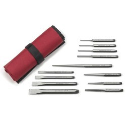 Apex® GEARWRENCH® 82305 Punch and Chisel Set, 1/4 in, 4-3/4 in, 3/8 in, 5-1/2 in, 6-5/8 in, 6-1/2 in in Chisel, 8 Punches, 4 Chisels, 12 Piece, (4) Cold Chisels, A Center Punch, (4) Pin Punches, A Long Taper Punch, and (2) Starter Punches Set Contents