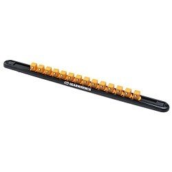 Apex® GEARWRENCH® 83128 Magnetic Socket Rail, 1/2 in Drive, 14 Piece, Aluminum, Black and Molten Orange, Anodized