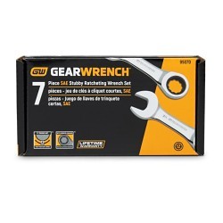 Apex® GEARWRENCH® 9507D Stubby Ratcheting Combination Metric Wrench Set, SAE, 12 Points, 0 deg Offset, Alloy Steel, Full Polish Chrome, No Tether Ready