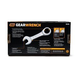 Apex® GEARWRENCH® 9520D Stubby Ratcheting Combination Metric Wrench Set, Metric, 12 Points, 0 deg Offset, Alloy Steel, Full Polish Chrome, No Tether Ready