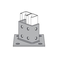 Atkore International Power-Strut® 2064GV Channel Post Base, 12 Channels, Centered Channel Position, 3-1/2 in Base Height, For Use With: PS 100, PS 200 2T2, PS 200 2T3, PS 200 2T4, PS 200 2T5 Channel, Mild Steel