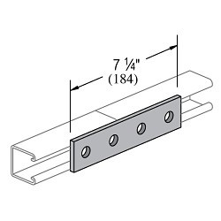 Atkore International Power-Strut® PS888G Splice Plate, 4 Holes, 7-1/4 in Length, 1-5/8 in Width, 1/4 in Thickness, Galvanized