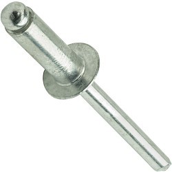 Blind Rivet, Open End, Aluminum, 5/32 in Rivet Dia, 0.65 in Length, 0.376-0.5 in Grip Range, Dome