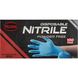 BOSS® B21041-M Disposable Gloves, Medium, #8, Nitrile, Blue, Powder-Free Powder, 4 mil Thickness, Automotive, Sanitation, Plumbing, Painting, Industrial, And Tattoo Shops Application