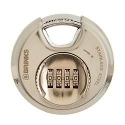 Brink’s 173-80051 Combination Padlock, Front Key, Stainless Steel Body, 0.56 in Shackle Dia, Silver