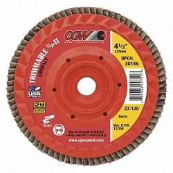 CGW® 30204 Flap Disc, 4-1/2 in Disc Dia, 60 Grit, Premium Ceramic Abrasive, Compact-Trim Disc