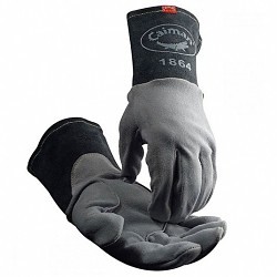 Caiman® 1864-5 Welding Gloves, Large, #9, Deerskin, Gray, Unlined, Gauntlet Cuff, 13 in Length, Straight