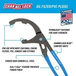 Channellock® 209 Oil Filter/PVC Plier, Tongue and Groove, 1.75 - 3 in Nominal Capacity, 1.75 in Jaw, High Carbon Steel Jaw, 9 in Overall Length