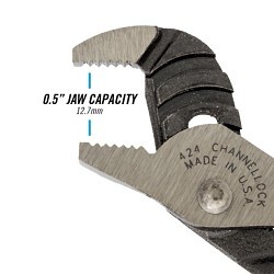 Channellock® Channellock® 424 Tongue and Groove Plier, 0.5 in Nominal Capacity, Straight Jaw, 0.33 in L Jaw, Serrated Jaw Surface, No Insulated Grip, No Non-Sparking, ANSI B107.23 Specifications Met