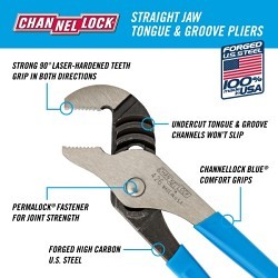 Channellock® 426 Tongue & Groove Pliers, 0.87 in Jaw Nominal Capacity, Straight Jaw, 0.81 in L Jaw, 6-1/2 in Overall Length