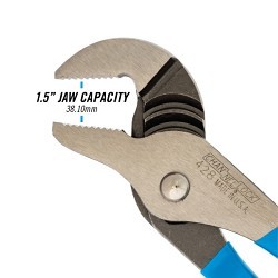 Channellock® 428 Tongue & Groove Plier, 1.5 in Nominal Capacity, Straight Jaw, 1.12 in Jaw, C1080 High Carbon Steel Jaw, Serrated Jaw Surface, No Insulated Grip, No Non-Sparking