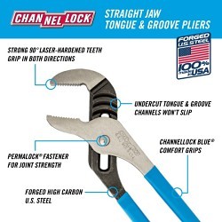 Channellock® Channellock® 440 Tongue and Groove Plier, 2.25 in Jaw Nominal Capacity, Straight Jaw, 1.5 in L Jaw, Serrated Jaw Surface, No Insulated Grip, No Non-Sparking, ANSI B107.23 Specifications Met