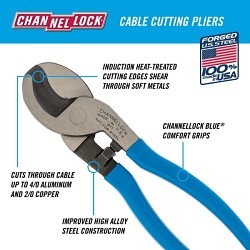 Channellock® Channellock® 911 Cable Cutter, 1.4 in, 9-1/2 in Overall Length, Shear Cut Type, High Alloy Steel Jaw, Aluminum, Copper, Soft Metal Material Application