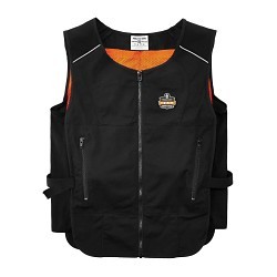 Chill-Its® 12135 6260 Lightweight Phase Change Cooling Vest With Cooling Pack, L/XL, Black, Polyester Cotton, Freeze, Refrigerate and Air Supply Cooling, Zipper Closure, 2 Pockets