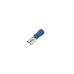 Female Crimp Terminal, 16 to 14 AWG Conductor, 0.020 x 0.110 in Tab, Blue, Insulated: Vinyl Insulated