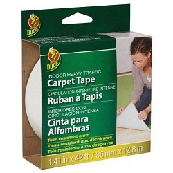 DUCK 442060 Carpet Tape, Heavy Traffic, 42 ft Length, 1.41 in Width, High Strength Cloth, White