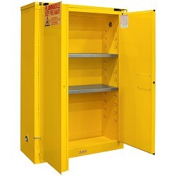 DURHAM MFG® 1045S-50 Flammable Safety Cabinet, 45 gal, 66-3/8 in Height, 43 in Width, 18 in D, Self-Closing Door, 2 Doors, 2 Shelves, Steel, Yellow