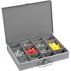 DURHAM MFG® 215-95 Compartment Box, 9-7/8 in Overall Length, 13-9/16 in Overall Width, 2-1/8 in Overall Height, 9 Compartments per Drawer, 9 Dividers per Drawer