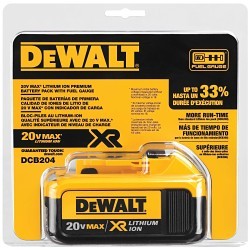 DeWALT® DCB204 XR® Premium Rechargeable Battery Pack, 4 Ah Lithium-Ion Battery, For Use With DeWALT® 20 V Power Tool