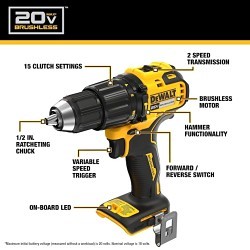 DeWALT® DCK628D2 20V MAX XR® Lithium-Ion Battery Brushless Power Tool Combo Kit, 2 Ah Battery, 1/2 hammer Drill, 1/4 Impact Drive, 6-1/2 Circular Saw, Reciprocating Saw, 3 Speed Oscillating Saw, Work Light, 2 Batteries, Soft Case