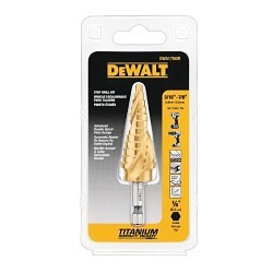 DeWALT® IMPACT READY® DWA1786IR High Performance Impact-Rated Step Drill Bit, Imperial, 3/16 in Dia Min Hole, 7/8 in Dia Max Hole, 12 Steps, Titanium, 12 Hole Sizes, 1/4 in Shank