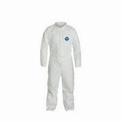 DuPont™ TY120SWHLG0025NF Laydown Collar Disposable Coverall With Open Wrist and Ankle, L, White, 5.9 mil Tyvek® 400, 39-3/4 to 43-1/4 in Chest, 29-1/2 in L Inseam