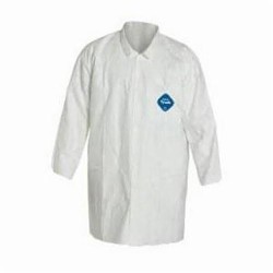 DuPont™ SafeSPEC™ TY212SWH4X0030VP Disposable Lab Coat With Laydown Collar, 4XL, White, Tyvek® 400 Fabric, 47-1/4 in L, Front Snap Closure, 2 Pockets, ASTM D1777, ASTM D3776, ASTM D774, ASTM D5733, ASTM D5034, ASTM D257, 16 CFR 1610 Class 1, AATCC 127