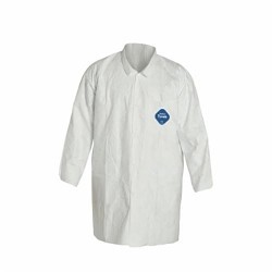 DuPont™ SafeSPEC™ TY212SWHXL003000 Standard Disposable Lab Coat With Laydown Collar, XL, White, Tyvek® 400 Fabric, 39 in L, Front Snap Closure, 2 Pockets, ASTM D1777, ASTM D3776, ASTM D774, ASTM D5733, ASTM D5034, ASTM D257, 16 CFR 1610 Class 1, AATCC 127