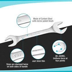 DURATECH DTSTW08M Super-Thin Wrench Set, Measurement System: Metric, 8 Piece, Carbon Steel, Mirror Polish