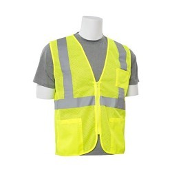 Safety Vest, S, Fluorescent Green, Polyester Mesh, Zipper Closure, 3 Pockets, ANSI Class: Class 2, ANSI/ISEA 107 Specifications Met