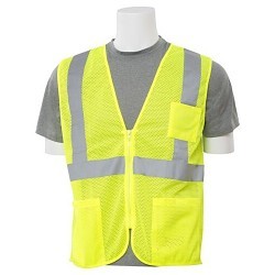 Safety Vest, S, Fluorescent Green, Polyester Mesh, Zipper Closure, 3 Pockets, ANSI Class: Class 2, ANSI/ISEA 107 Specifications Met