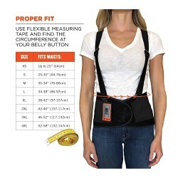 Ergodyne® ProFlex® 11383 Back Support with Suspender, Medium, Fits Waist Size: 30 to 34 in, 8 in Width, 280D Spandex®, Black, Hook and Loop Closure