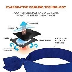 Ergodyne® 12307 Cooling Bandana, Evaporative, One Size Fits All, Solid Blue, Polymer, Tie Closure