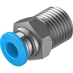 Festo 153005 Push-In Adapter, Pneumatic Straight, Adapter, 1/4 in x 8 mm Nominal, MNPT x Tube, Brass