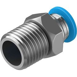 Festo 153005 Push-In Adapter, Pneumatic Straight, Adapter, 1/4 in x 8 mm Nominal, MNPT x Tube, Brass