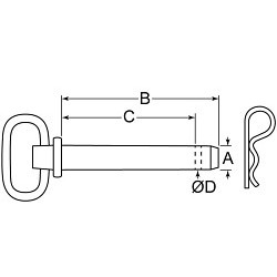 G.L.HUYETT™ Heritage™ HP-0750-4000R Hitch Pin, 3/4 in Dia, 4-3/4 in Overall Length