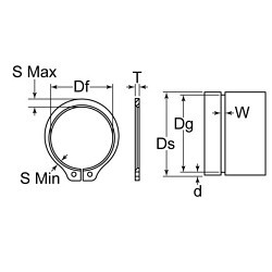 G.L.HUYETT™ VSH-137 Snap Retaining Ring, Beveled External, 1-3/8 in Shaft Dia, Carbon Spring Steel, Phosphate