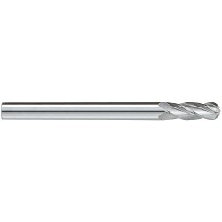 GARR 44070 730M Ball End Center Cutting Extra Length End Mill, 1/4 in Dia Cutter, 1 in Length of Cut, 4 Flutes, 1/4 in Dia Shank, 3 in OAL, Uncoated