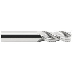 GARR 46297 ARC Center Cutting Chamfer End High Performance Hog End Mill, 3/8 in Dia Cutter, 1-1/4 in Length of Cut, 3 Flutes, 3/8 in Dia Shank, 3 in OAL, Bright