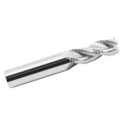 GARR 46297 ARC Center Cutting Chamfer End High Performance Hog End Mill, 3/8 in Dia Cutter, 1-1/4 in Length of Cut, 3 Flutes, 3/8 in Dia Shank, 3 in OAL, Bright