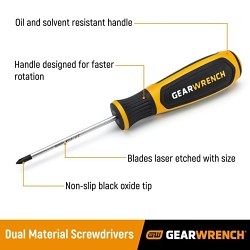 Apex Tool Group GEARWRENCH® 80092H Dual Material Screwdriver, Measurement System: SAE, #3, Straight Handle, Black Oxide