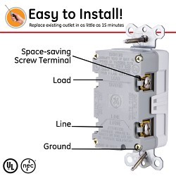 GE 32073 Ground Fault Receptacle, 15 A Amp, White