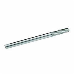 GARR 44070 730M Ball End Center Cutting Extra Length End Mill, 1/4 in Dia Cutter, 1 in Length of Cut, 4 Flutes, 1/4 in Dia Shank, 3 in OAL, Uncoated