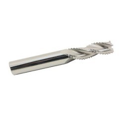 GARR 46297 ARC Center Cutting Chamfer End High Performance Hog End Mill, 3/8 in Dia Cutter, 1-1/4 in Length of Cut, 3 Flutes, 3/8 in Dia Shank, 3 in OAL, Bright