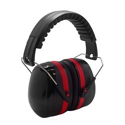 Ear Muff, 35 dB Noise Reduction Rating, Black/Red, head Band Position