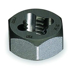 Greenfield Industries Cleveland® C65602 Hex Die, Imperial, 1/4-28 in, UNF, 1/4 in Thickness, 19/32 in Die Outside Dia, Carbon Steel