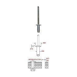 Hanson Rivet® PAAD806 Blind Rivet, Open End, Aluminum, 1/4 in Rivet Dia, 0.615 in Length, 0.251-0.375 in Grip Range, Dome