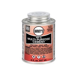 Harvey® 018010-24 MP-6 Low VOC Multi-Purpose PVC/CPVC Solvent Cement, 8 oz Container, Milky Clear, For Use With All Classes and Schedules of ABS, PVC, CPVC Pipe and Fittings Upto 6 in Dia with Interference Fit