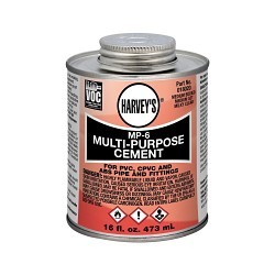 Harvey® 018020-12 MP-6 Low VOC Multi-Purpose PVC/CPVC Solvent Cement, 16 oz Container, Milky Clear, For Use With All Classes and Schedules of ABS, PVC, CPVC Pipe and Fittings Upto 6 in Dia with Interference Fit