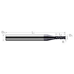 Harvey Tool 958899-C3 Center Cut Miniature End Mill, 0.1 in Dia Cutter, 0.03 in Corner Radius, 0.15 in Length of Cut, (4) Flutes, 1/8 in Dia Shank, 1-1/2 in OAL, AlTiN